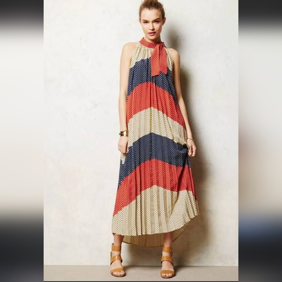 Dear Creatures Anthropologie large  color block halter dress multi polka dots - Picture 1 of 10
